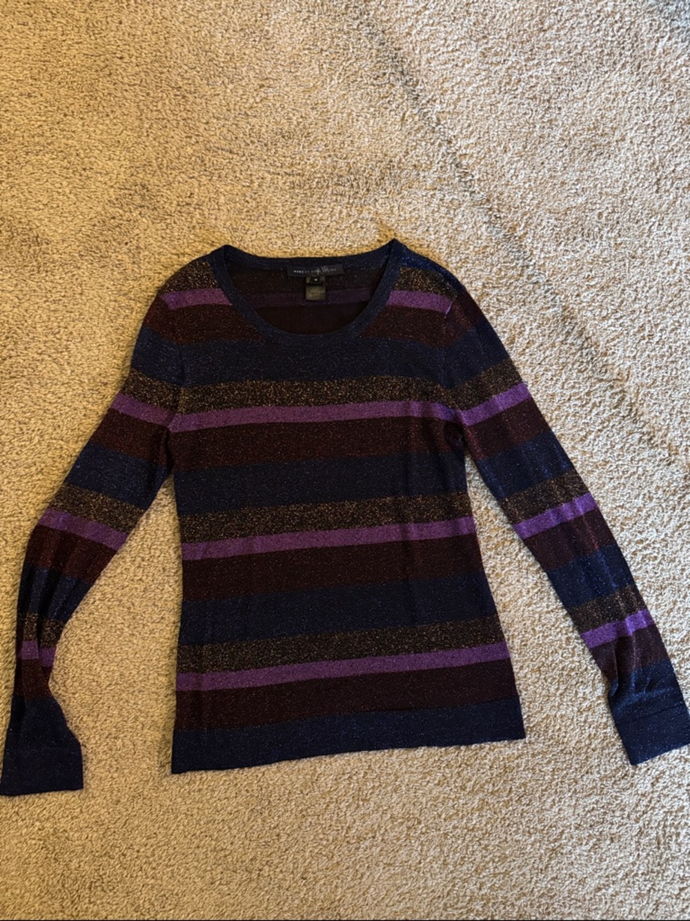 Marc by Marc Jacobs Navy, Purple & Brown Striped Crewneck Sweater